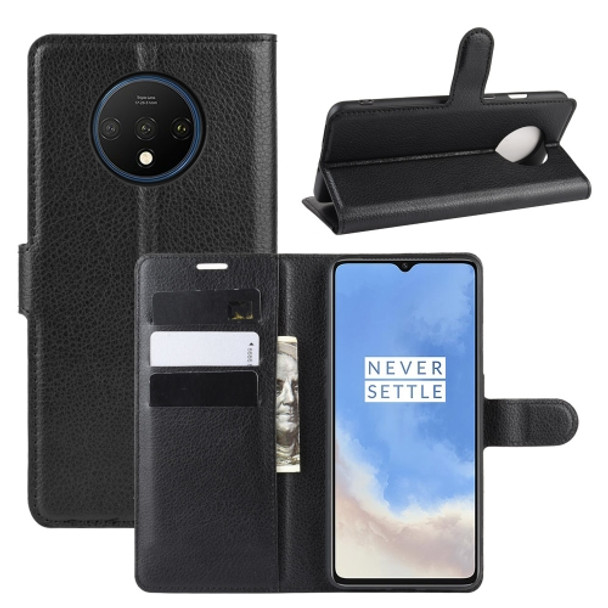 For Oneplus 7T  Litchi Texture Horizontal Flip Leather Case with Wallet & Holder & Card Slots(Black)