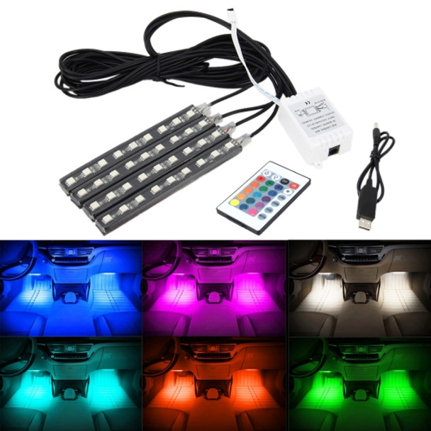 6A 4 in 1 4.5W 36 SMD-5050-LEDs RGB USB Car Interior Floor Decoration Atmosphere Colorful Neon Light Lamp with Wireless Remote Control