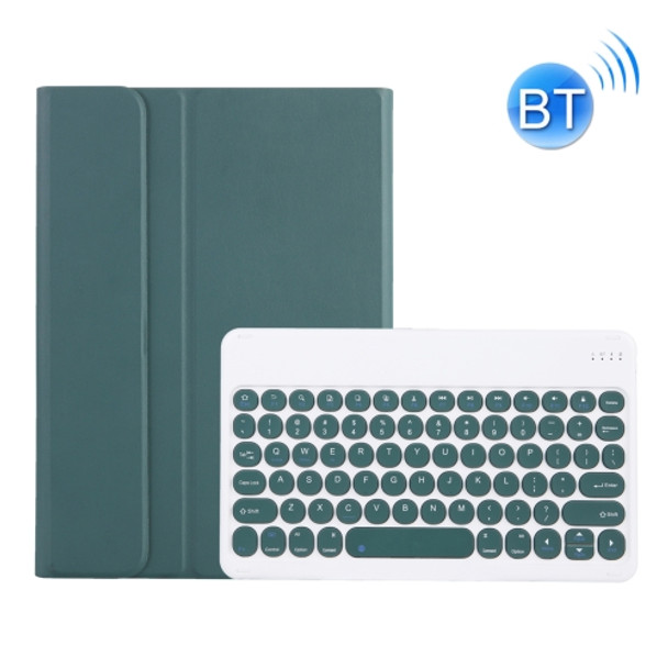 Y0N5 TPU Case Lambskin Texture Round Keycap Bluetooth Keyboard Leather Case with Holder For Xiaomi Pad 5 / 5 Pro(Dark Green + Dark Green)