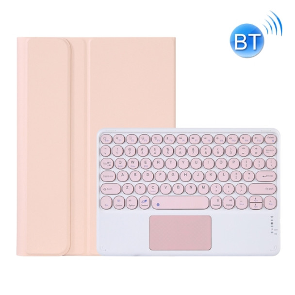 Y0N5-A TPU Case Lambskin Texture Round Keycap Bluetooth Keyboard Leather Case with Holder & Touchpad For Xiaomi Pad 5 / 5 Pro(Pink + Pink)