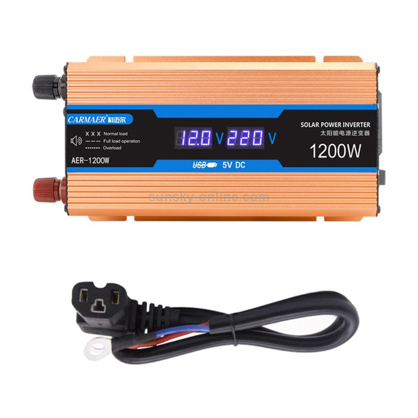 Carmaer 48V to 220V 1200W Car Multi-function Double Digital Display Inverter Household Power Converter