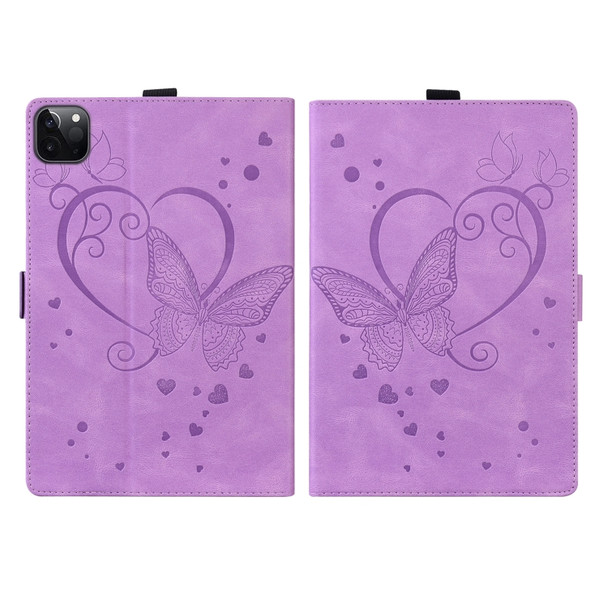 Love Butterfly Pattern Horizontal Flip Leather Case with Holder & Sleep / Wake-up Function For iPad Pro 12.9 (2020) (2021)(Purple)