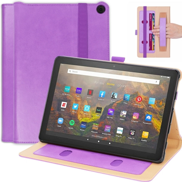 For Amazon Kindle Fire HD 10/HD 10 Plus 2021 Retro Texture PU Leather Horizontal Flip Leather Case with Holder & 2 Card Slots & Hand Strap & Sleep / Wake-up Function(Purple)