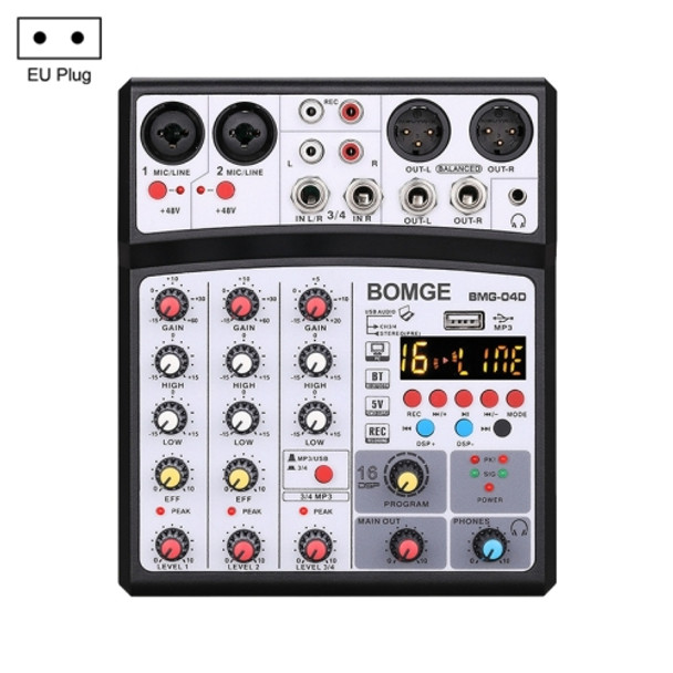 BMG-40D 4-channel Bluetooth USB Mini Mixer Sound Card, EU Plug (Black)