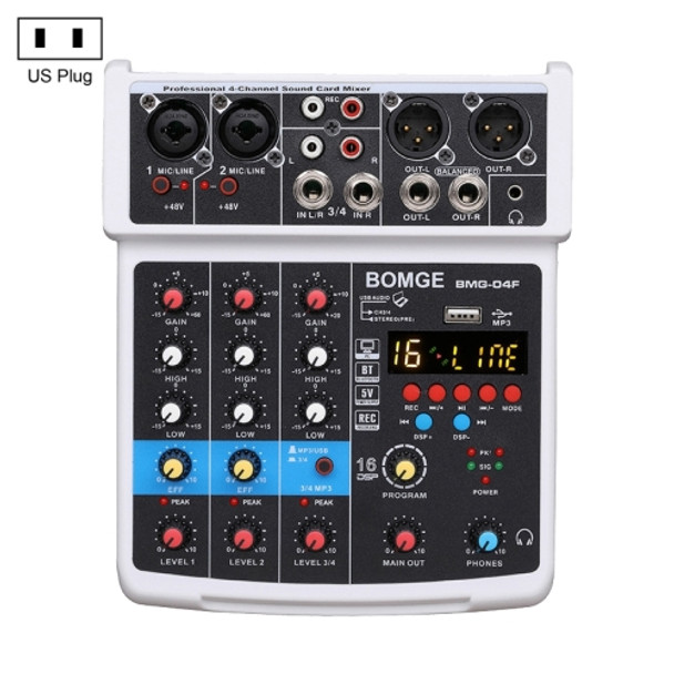 BMG-40F 4-channel Bluetooth USB Mini Mixer Sound Card, US Plug (White)