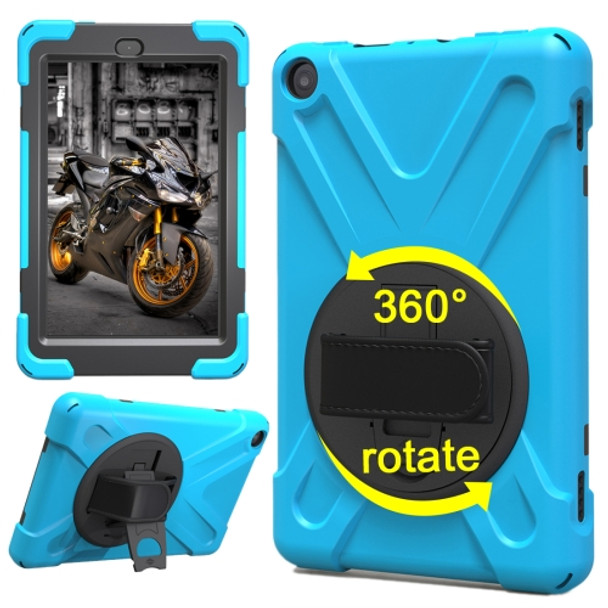 For Amazon Fire HD 8 inch (2017) 360 Degree Rotation PC + Silicone Protective Case with Holder & Hand-strap (Baby Blue)