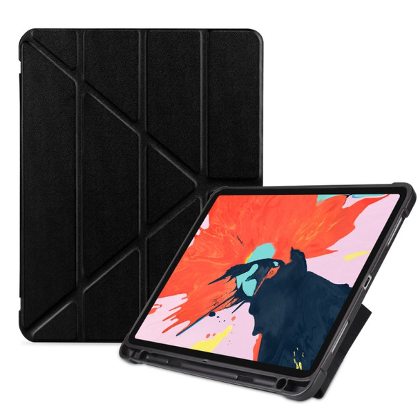 Multi-folding Shockproof TPU Protective Case for iPad Pro 11 inch (2018), with Holder & Pen Slot (Black)