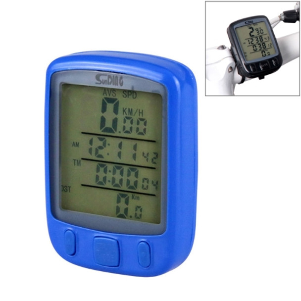 SUNDING 563C Bike Bicycle Waterproof Wireless LCD Screen Luminous Mileage Speedometer Odometer, English Version (Blue)