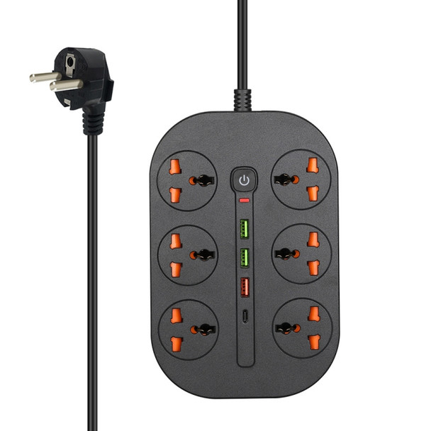 T21 PD3.0 + QC3.0 Multi Hole Row Plug 3000W High Power Socket, EU Plug(Black)