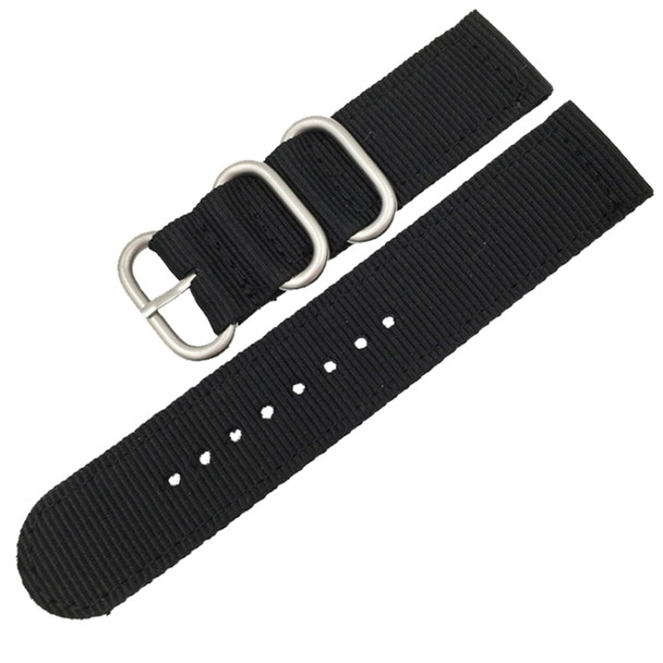 Washable Nylon Canvas Watchband, Band Width:24mm(Black with Silver Ring Buckle)