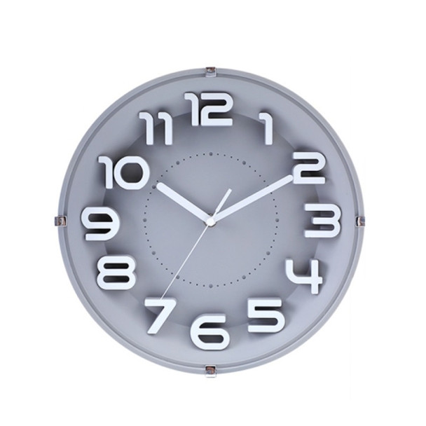 12 Inch Living Room Silent Wall Clock Round Stereo 3D Digital Wall Clock(Gray )