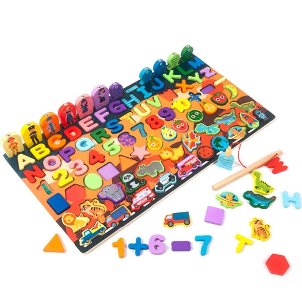 UL-8955 11 In 1 Numbers Cognition Wooden Building Blocks Magnetic Fishing Educational Toy For Children(Math Board)