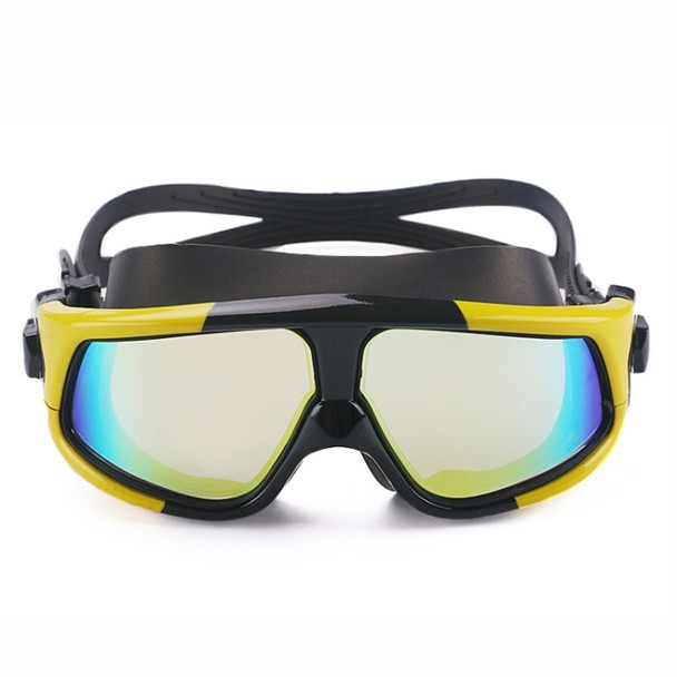 Colorful Large Frame Electroplating Anti-fog Silicone Swimming Goggles for Adults (Yellow + Black)