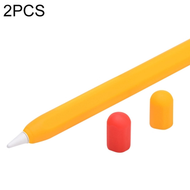 2 PCS 3合一 Stylus Silicone Protective Cover + Two-Color Pen Cap Set For Apple Pencil 2(Sunshine Orange)