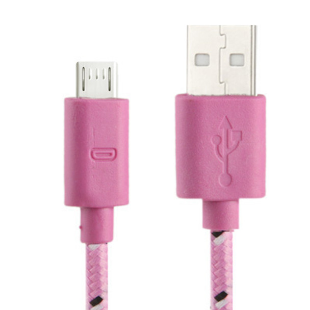 Nylon Netting Style Micro 5 Pin USB Data Transfer / Charge Cable for Galaxy S IV / i9500 / S III / i9300 / Note II / N7100 / Nokia / HTC / Blackberry / Sony, Length: 3m(Pink)