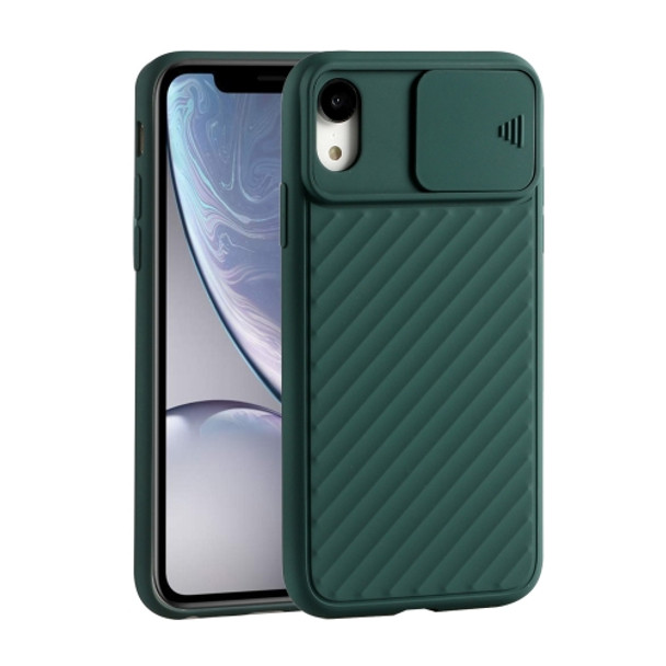 For iPhone XR Sliding Camera Cover Design Twill Anti-Slip TPU Case(Green)