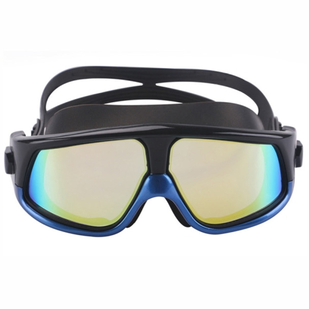 Colorful Large Frame Electroplating Anti-fog Silicone Swimming Goggles for Adults (Blue + Black)