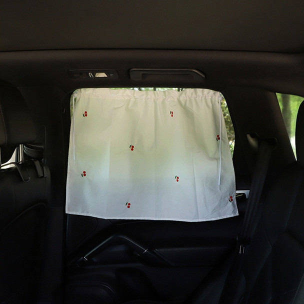 Car Embroidery Curtain Sunshade Cartoon Cotton Suction Cup Curtain Car Sunscreen Insulation Covering Curtain(Cherry)