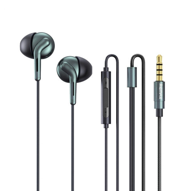 REMAX RM-595 3.5mm Gold Pin In-Ear Stereo Double-action Metal Music Earphone with Wire Control + MIC, Support Hands-free (Green)