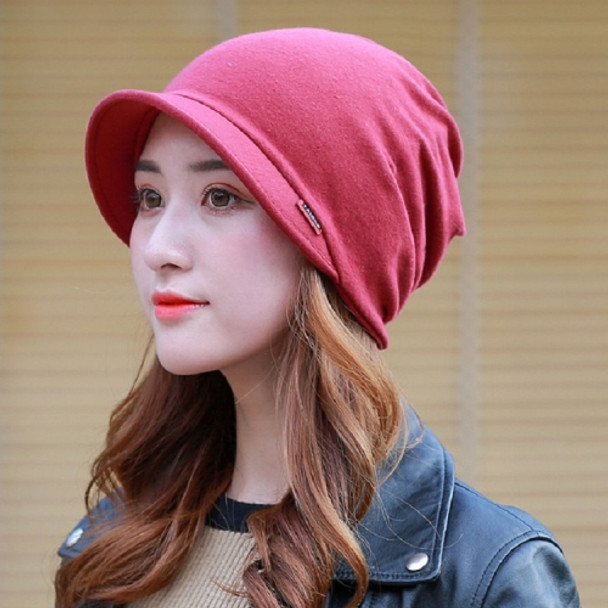 Cotton Hooded Hat Ladies Windproof Multi-purpose Ear Protection Turban Hat, Size:One Size, Style:Solid Color(Red)