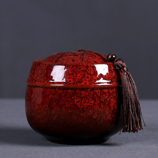 Kiln Transmutation Ceramic Mini Tea Pot Storage Moisture-proof Can Sealed Tea Tank (Red)