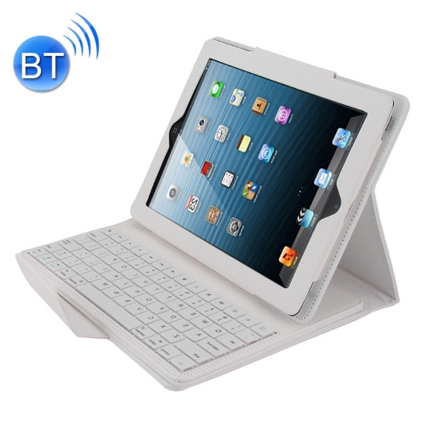 Bluetooth 3.0 Keyboard with Detachable Leather Tablet Case for iPad 4 / 3 / 2(White)