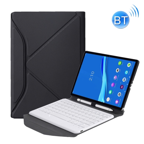 BM10 Diamond Texture Detachable Bluetooth Keyboard Leather Tablet Case with Pen Slot & Triangular Back Support For Lenovo Smart Tab M10 HPD Plus TB-X606F 10.3 inch(Black White)