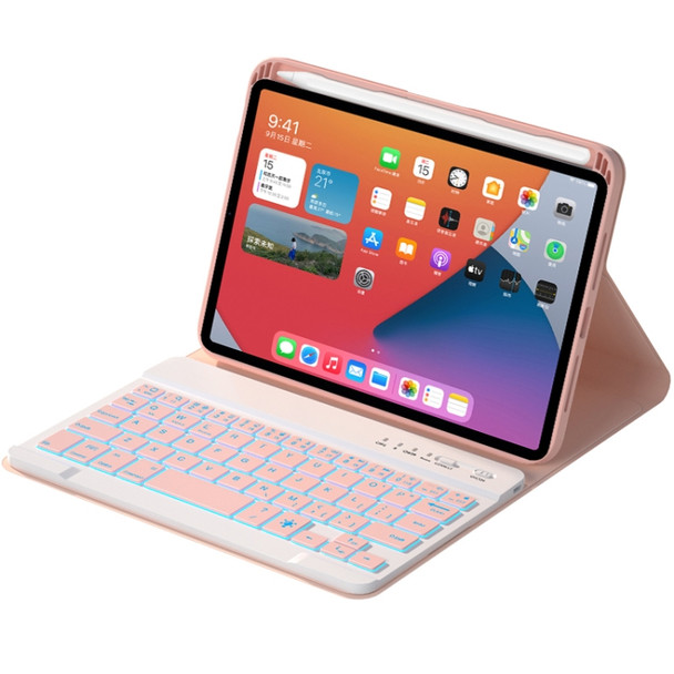 HK006D Square Keys Detachable Bluetooth Candy Color Keyboard Leather Tablet Case with Colorful Backlight & Holder for iPad mini 6(Pink)