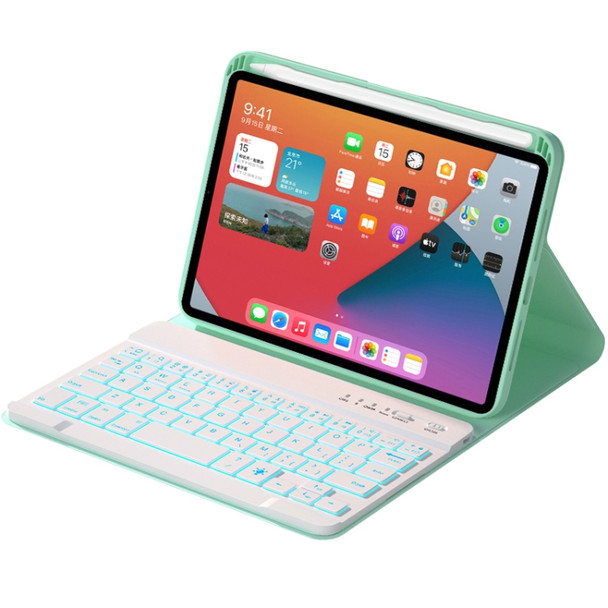 HK006D Square Keys Detachable Bluetooth Solid Color Keyboard Leather Tablet Case with Colorful Backlight & Holder for iPad mini 6(Mint Green)