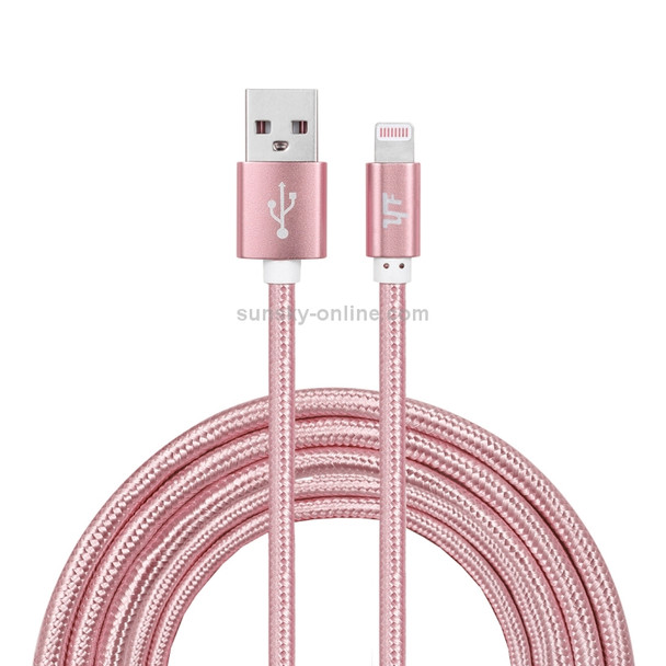 YF-MX04 3m 2.4A MFI Certificated 8 Pin to USB Nylon Weave Style Data Sync Charging Cable For iPhone 11 Pro Max / iPhone 11 Pro / iPhone 11 / iPhone XR / iPhone XS MAX / iPhone X & XS / iPhone 8 & 8 Plus / iPhone 7 & 7 Plus (Rose Gold)