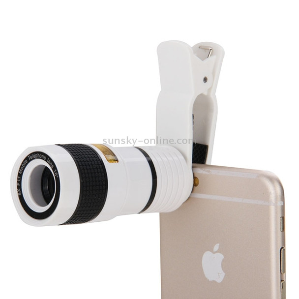 8X Zoom Telescope Telephoto Camera Lens with Clip, For iPhone & Samsung & HTC and Other Mobile Phones(White)