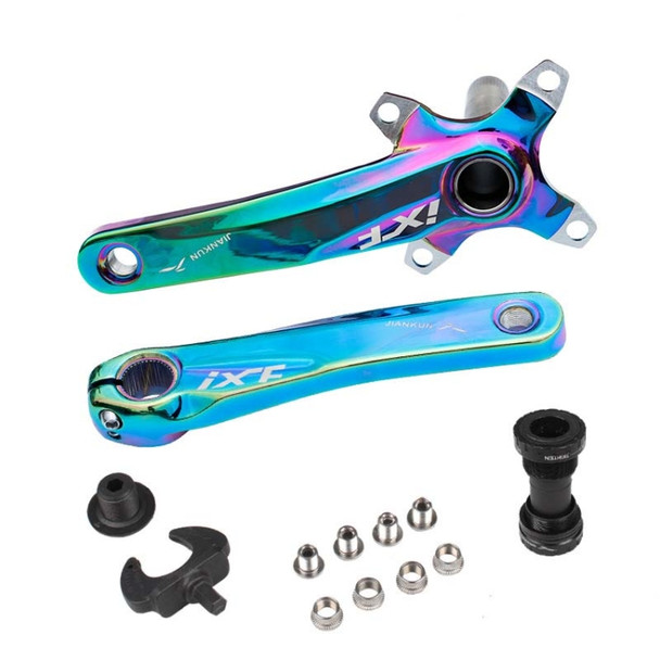 JIANKUN IXF Mountain Bike Hollow Crank Modified Single-plate Left and Right Cranks Crankshaft Bottom Axle, Style:Left and Right Crank+Bottom Bracket(Electroplating Colorful)