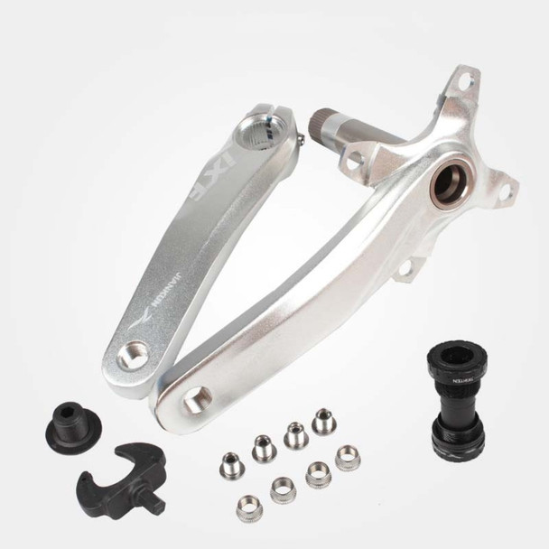 JIANKUN IXF Mountain Bike Hollow Crank Modified Single-plate Left and Right Cranks Crankshaft Bottom Axle, Style:Left and Right Crank+Bottom Bracket(Silver)