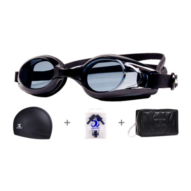 JIEHU JH8102 4 in1 Women HD Transparent Anti-fog Waterproof Swimming Glasses Swimming Cap Set(Black)