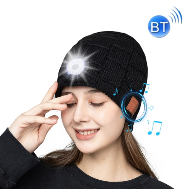 RG5-BL Bluetooth LED Lighting Music Knit Hat Plus Velvet Night Running Lamp Hat(Black)