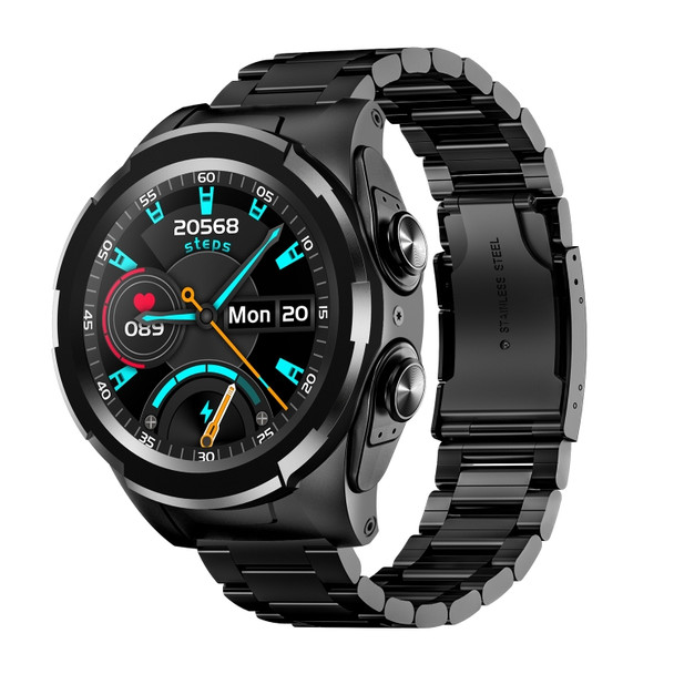 F6 1.28 inch IPS Screen 2 in 1 Bluetooth Earphone Smart Watch, Support Heart Rate & Blood Oxygen Monitoring / Bluetooth Music, Style:Steel Strap(Black)