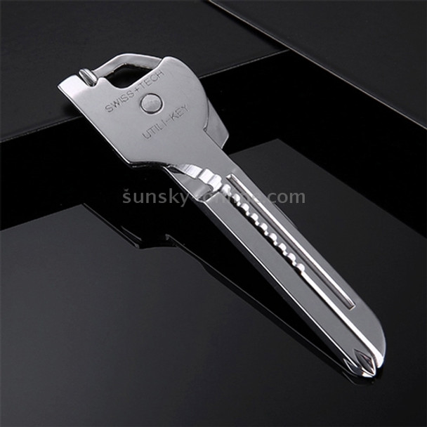 SWISS+TECH Stainless Steel 6 in 1 Multi-function Outdoor Key Chain, Foldable Mini Tools Key Ring