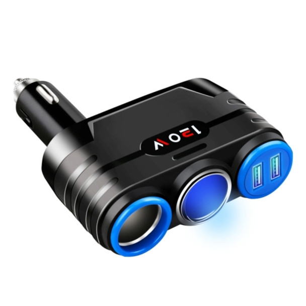 Car 1 In 2 Cigarette Lighter Car Multi-Function Mobile Phone Charger USB 12/24V Universal Fast Charge(Black Blue)