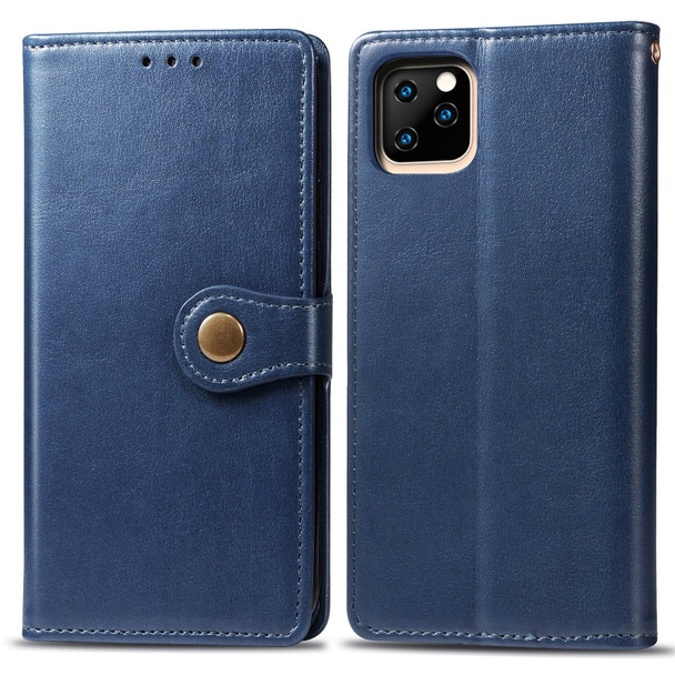Retro Solid Color Leather Buckle Mobile Phone Protection Leather Case with Photo Frame & Card Slot & Wallet & Bracket Function for iPhone 11 Pro(Blue)