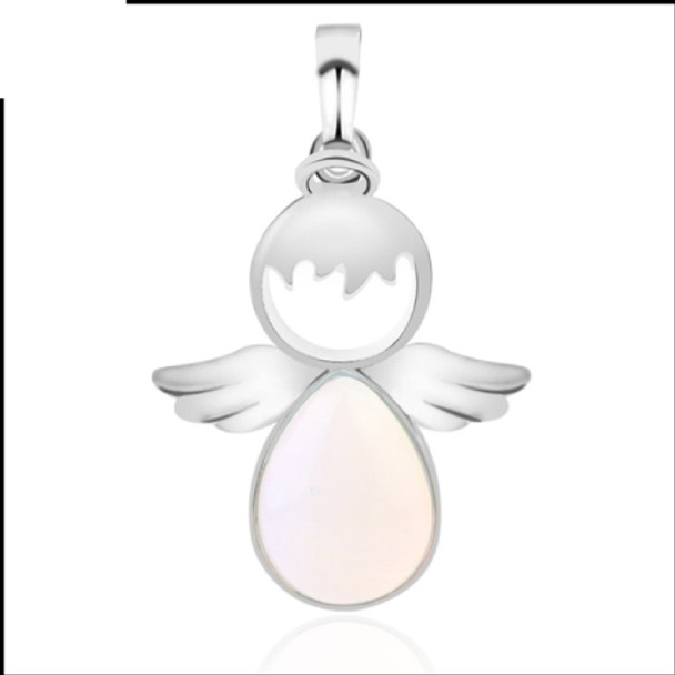 Women Angel Wings Pendants Natural Crystal Stone Necklaces(Opal)