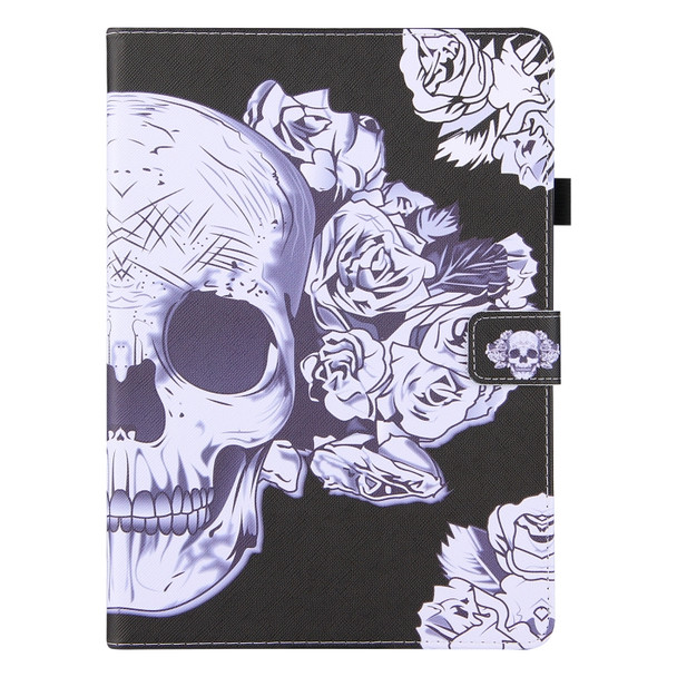 For Samsung Galaxy Tab A 10.5 T590 T595 Colored Drawing Horizontal Flip PU Leather Case with Holder & Card Slots & Wallet & Sleep / Wake-up Function(Flower Skull)