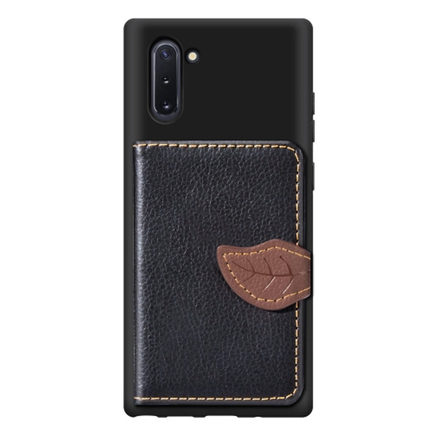 Leaf Buckle Litchi Texture Card Holder PU + TPU Case with Card Slot & Wallet & Holder & Photo Frame for Galaxy Note10(Black)