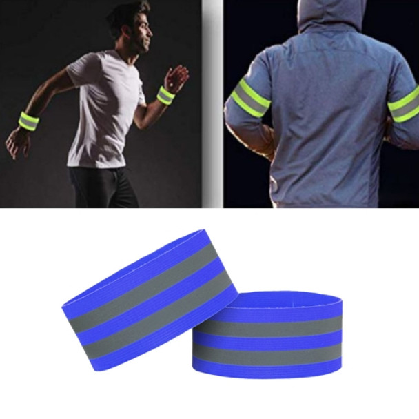 8 PCS Outdoor Sports Bracelet Ankle Ring Set Night Running And Riding Safety Reflective Bracelet(5cm Width Blue)