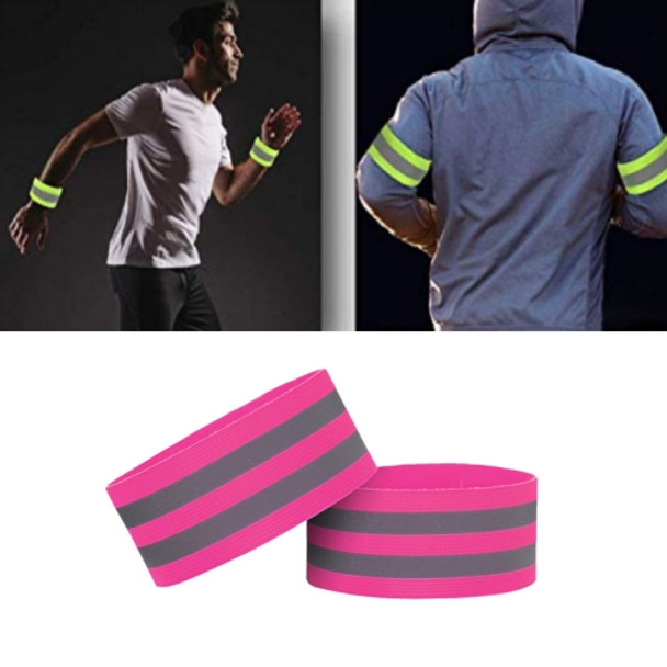 8 PCS Outdoor Sports Bracelet Ankle Ring Set Night Running And Riding Safety Reflective Bracelet(5cm Width Pink)