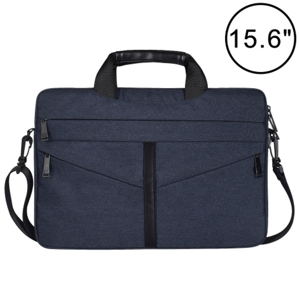 15.6 inch Breathable Wear-resistant Fashion Business Shoulder Handheld Zipper Laptop Bag with Shoulder Strap (Navy Blue)