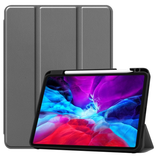 Custer Pattern Pure Color TPU Smart Tablet Holster with Sleep Function & Tri-Fold Bracket & Pen Slot(Gray)