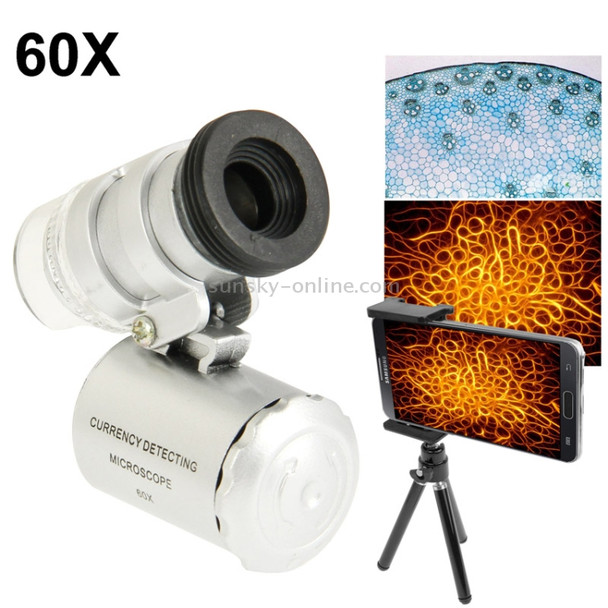 60X Zoom Universal Digital Mobile Phone Microscope Magnifier with Tripod / Adjustable Clip & LED Light for Galaxy S IV / i9500 / Note III / N9000 / N7100 / i9300, iPhone 5 & 5C & 5S (Width of Less Than 9.5cm Models)