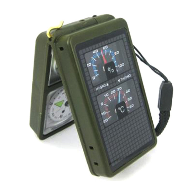 10 in 1 (Thermometer, Hygrometer, LED light, Reflector, Spirit level, Compass, Whistle, Flint, Magnifier, Ruler) Multi-Function Portable Compass