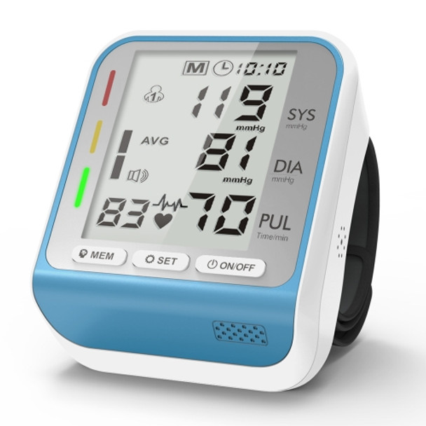 JZ-253A Automatic Electronic Sphygmomanometer Smart Wrist Type Indicator Blood Pressure Meter, Shape: No Voice Broadcast(Blue White)