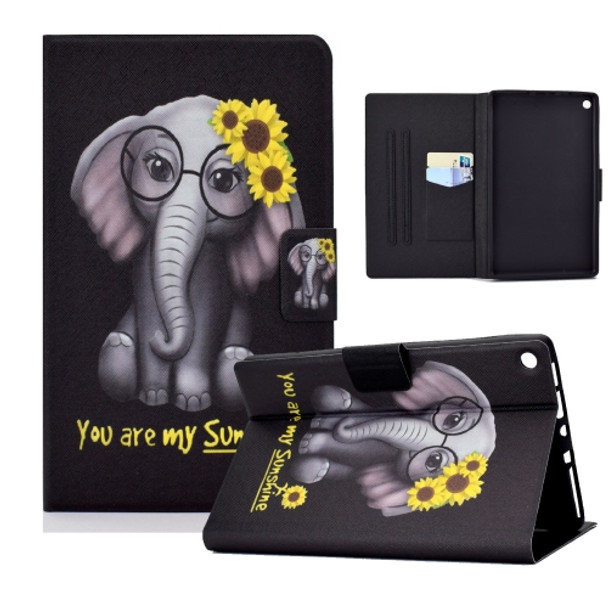 For Amazon Kindle Fire HD 8 (2016) / (2017) / (2018) Electric Pressed TPU Colored Drawing Horizontal Flip Leather Case with Holder & Pen Slot(Flower Elephant)